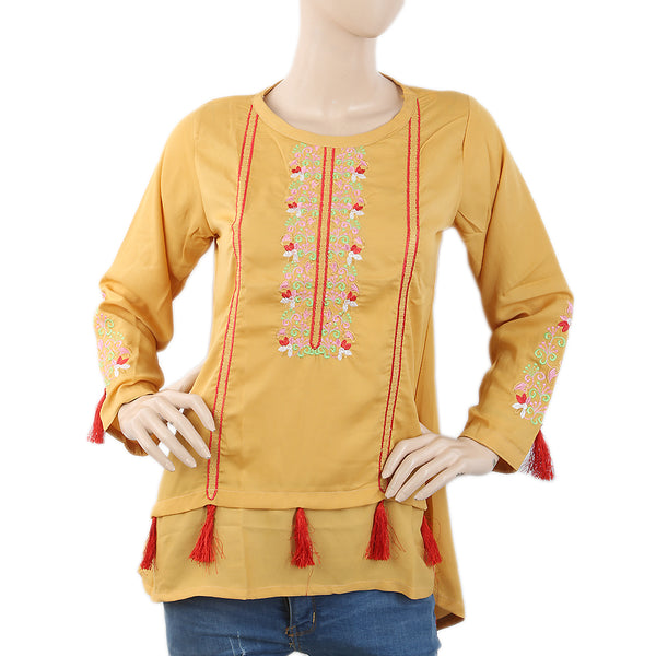 Women's Embroidered Top With Tasal - Mustard, Women, T-Shirts And Tops, Chase Value, Chase Value