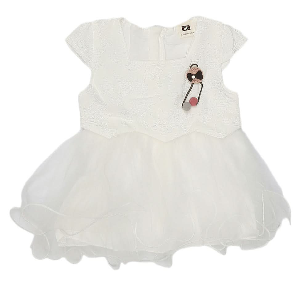 Newborn Girls Fancy Half Sleeves Net Frock - White, Kids, NB Girls Frocks, Chase Value, Chase Value