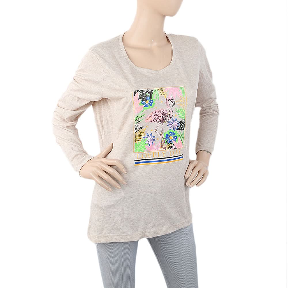 Women's Printed Full Sleeves T-Shirt - Beige, Women, T-Shirts And Tops, Chase Value, Chase Value