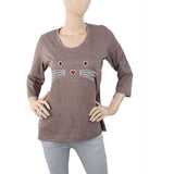 Women's Printed Full Sleeves T-Shirt - Brown, Women, T-Shirts And Tops, Chase Value, Chase Value