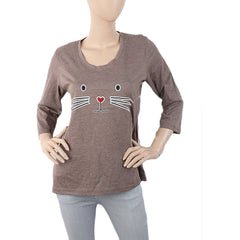Women's Printed Full Sleeves T-Shirt - Brown, Women, T-Shirts And Tops, Chase Value, Chase Value