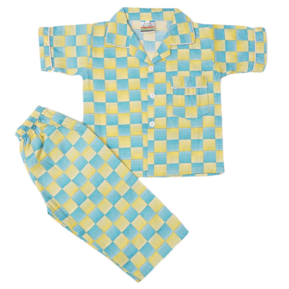 Boys Half Sleeves Sleeping Suit - Blue & Yellow, Kids, Boys Sets And Suits, Chase Value, Chase Value