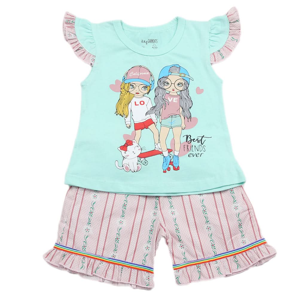 Newborns Girls Half Sleeves Suits - Cyan, Kids, Newborn Girls Sets And Suits, Chase Value, Chase Value