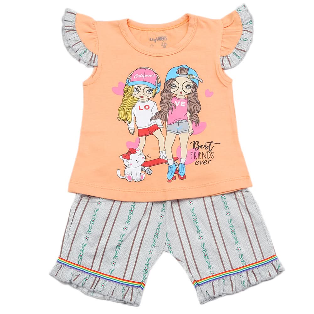 Newborns Girls Half Sleeves Suits - Peach, Kids, New Born Girls Sets And Suits, Chase Value, Chase Value