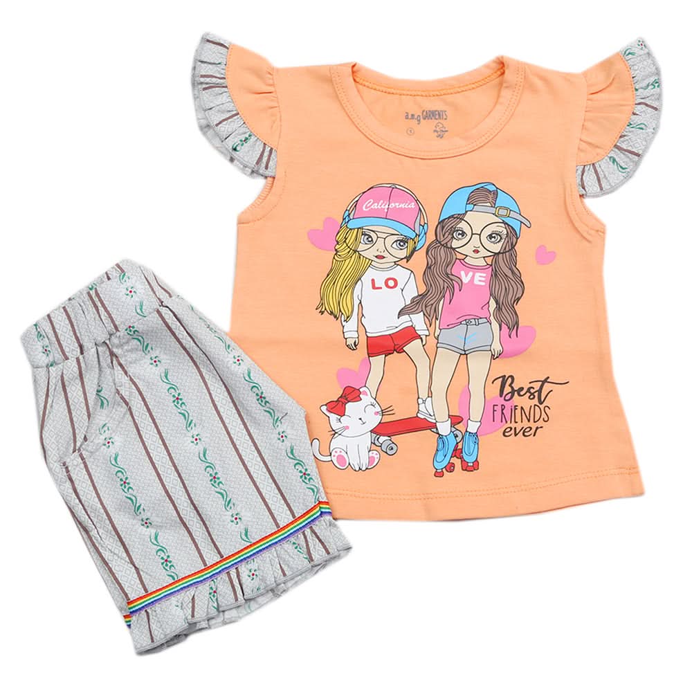 Newborns Girls Half Sleeves Suits - Peach, Kids, New Born Girls Sets And Suits, Chase Value, Chase Value