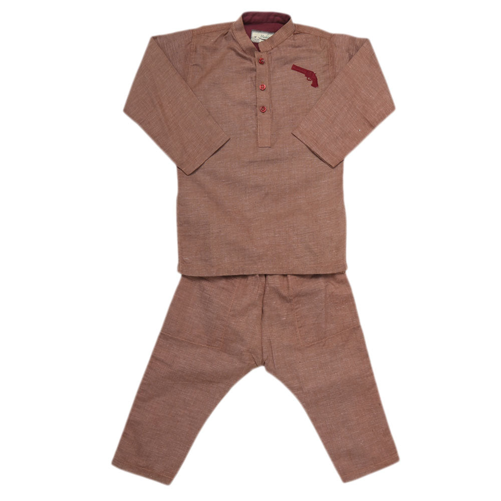 Boys Embroidered Kurta Pajama - Brown, Kids, Boys Shalwar Kameez, Chase Value, Chase Value