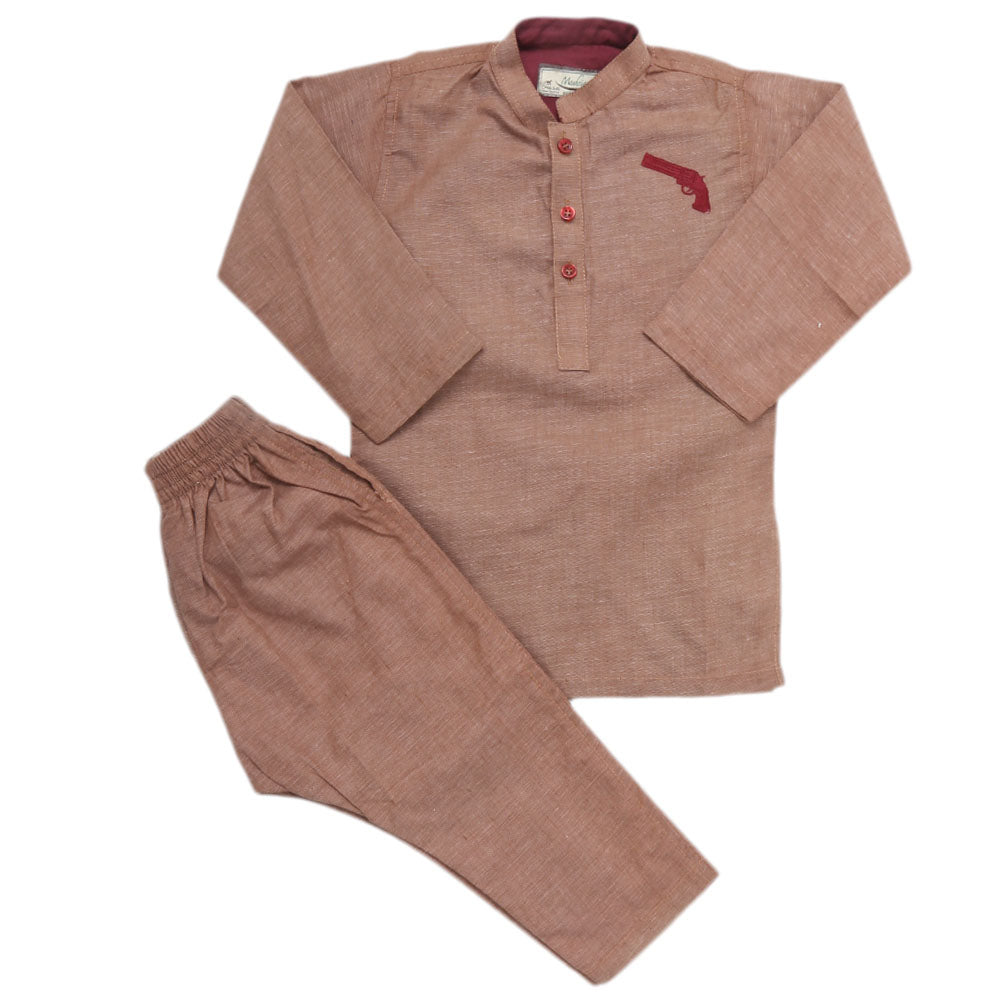 Boys Embroidered Kurta Pajama - Brown, Kids, Boys Shalwar Kameez, Chase Value, Chase Value