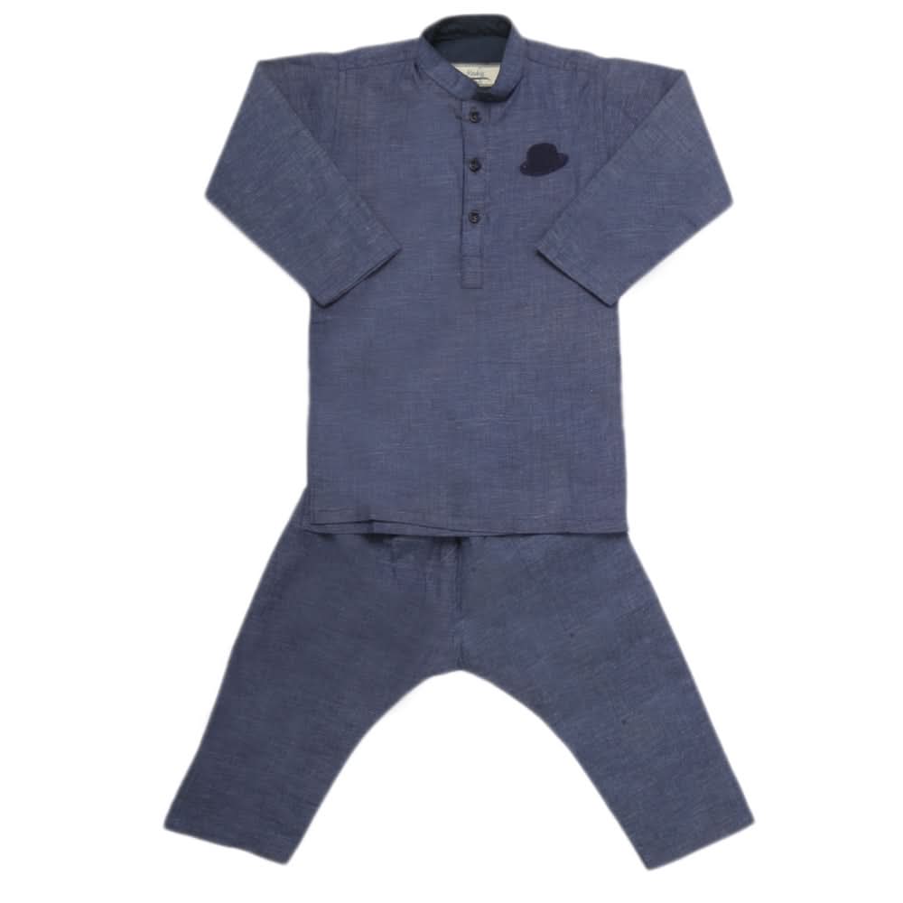 Boys Embroidered Kurta Pajama - Navy Blue, Kids, Boys Shalwar Kameez, Chase Value, Chase Value
