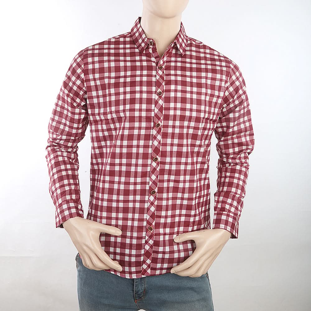 Men's Casual Check Shirt - Maroon, Men, Shirts, Chase Value, Chase Value