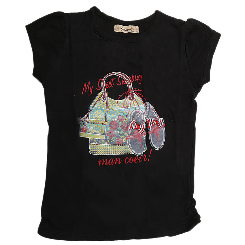 Girls Half Sleeves T-Shirt 03 - Black, Kids, Girls T-Shirts, Chase Value, Chase Value