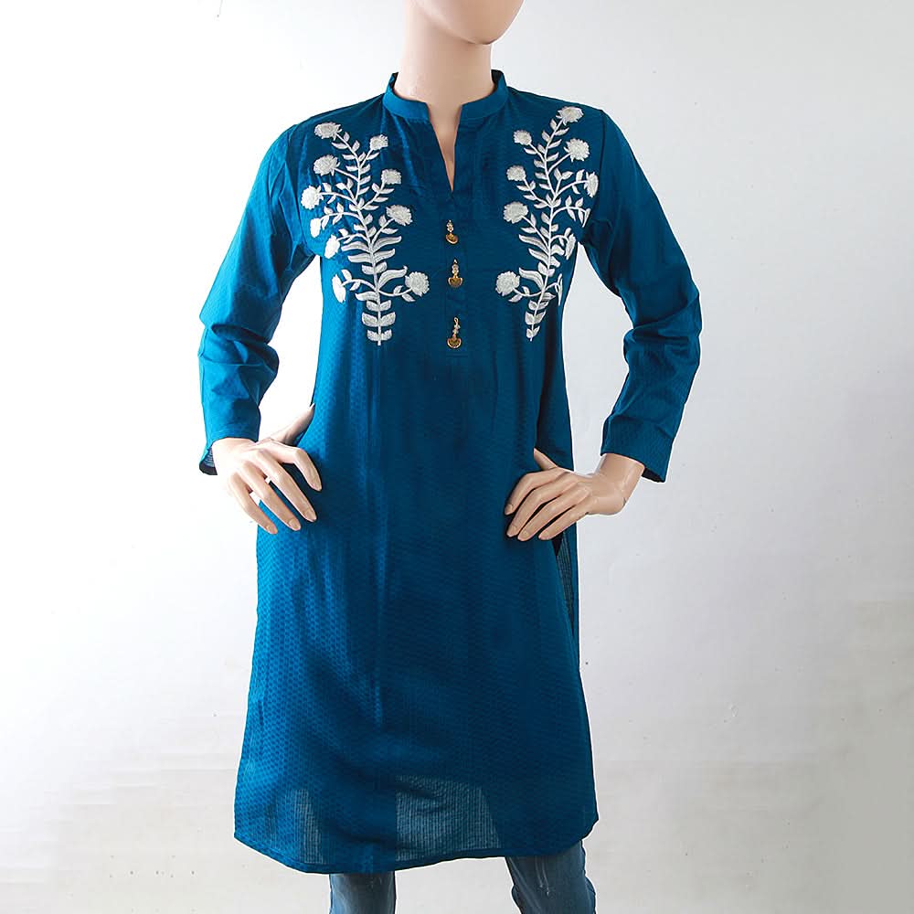 Women's Embroidery Kurti - Steel Blue, Women, Ready Kurtis, Chase Value, Chase Value