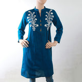 Women's Embroidery Kurti - Steel Blue, Women, Ready Kurtis, Chase Value, Chase Value