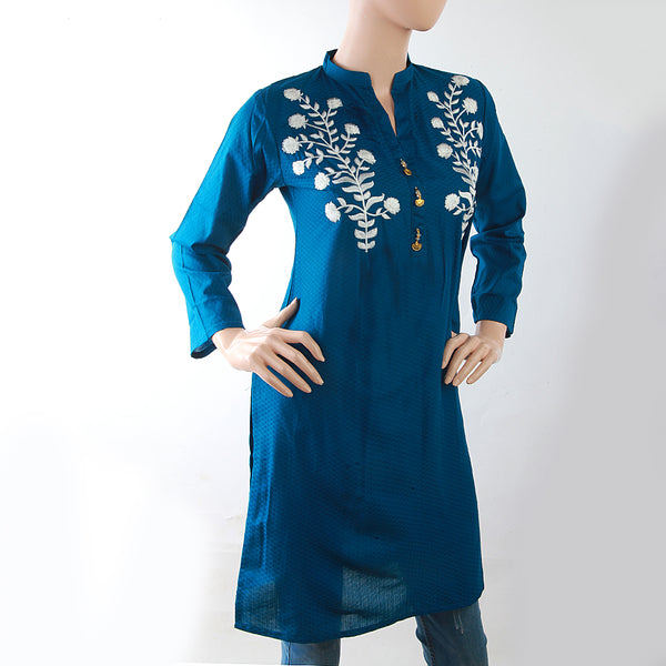 Women's Embroidery Kurti - Steel Blue, Women, Ready Kurtis, Chase Value, Chase Value