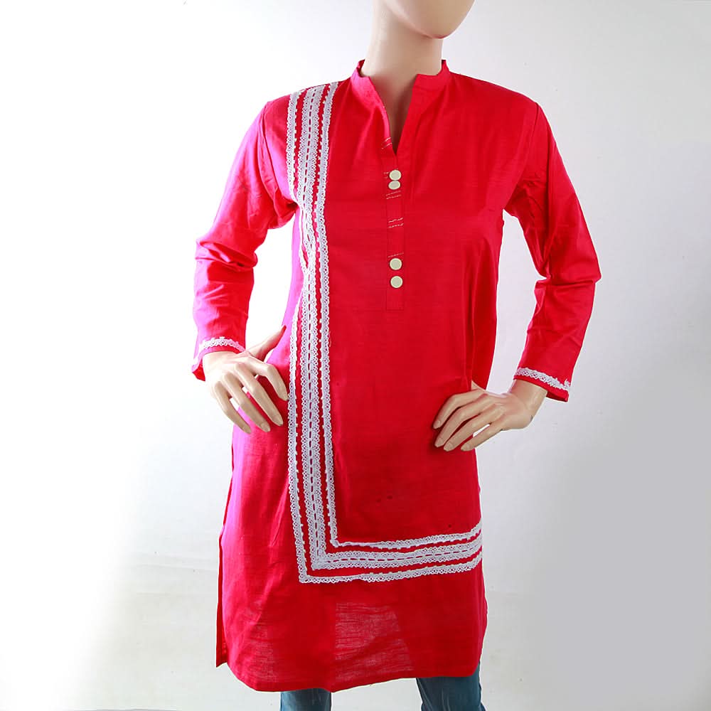 Women's Khaddar Kurti With Front Lace - Pink, Women, Ready Kurtis, Chase Value, Chase Value