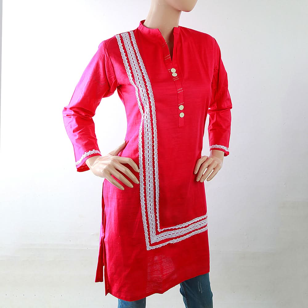 Women's Khaddar Kurti With Front Lace - Pink, Women, Ready Kurtis, Chase Value, Chase Value