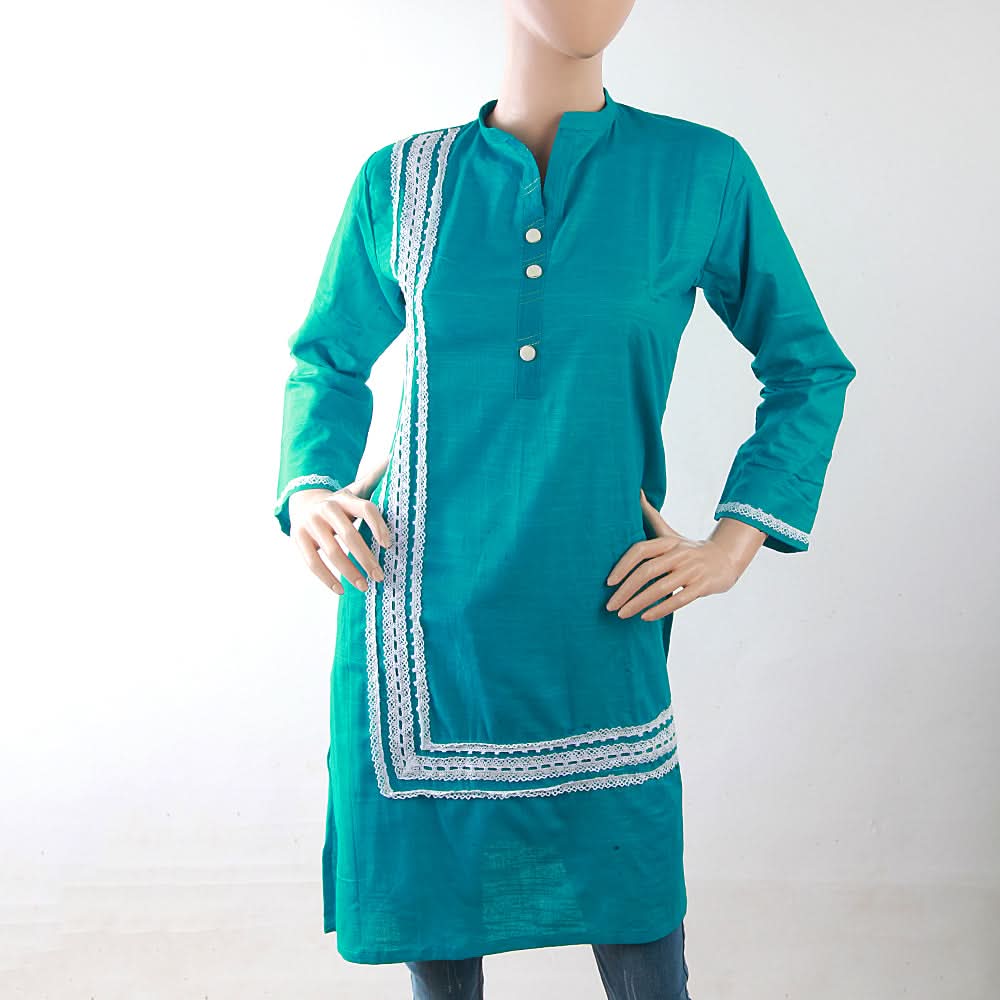 Women's Khaddar Kurti With Front Lace - Green, Women, Ready Kurtis, Chase Value, Chase Value