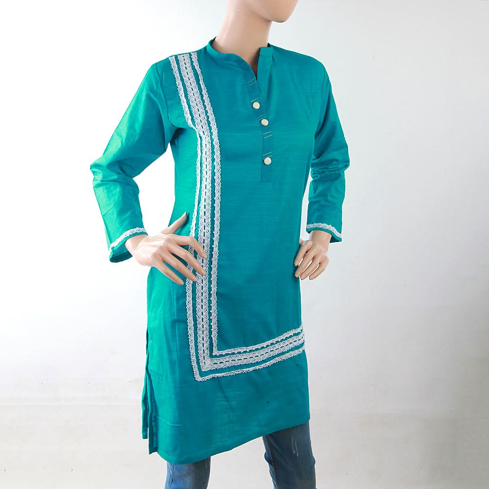 Women's Khaddar Kurti With Front Lace - Green, Women, Ready Kurtis, Chase Value, Chase Value