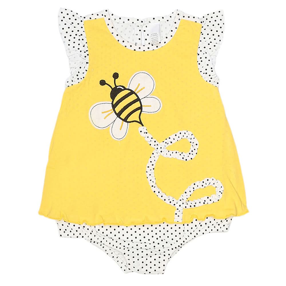 Newborn Girls Romper Half Sleeves - Yellow, Kids, NB Girls Rompers, Chase Value, Chase Value