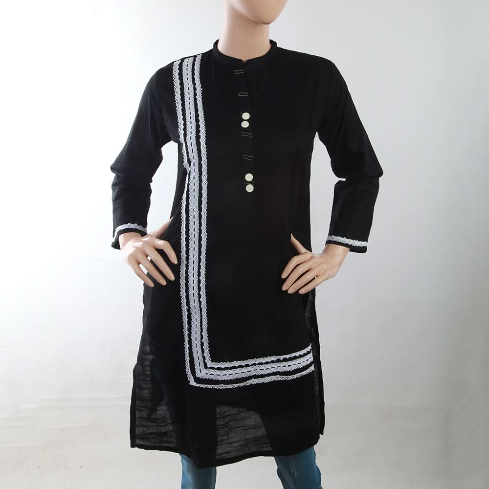 Women's Khaddar Kurti With Front Lace - Black, Women, Ready Kurtis, Chase Value, Chase Value
