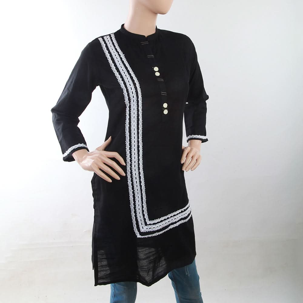 Women's Khaddar Kurti With Front Lace - Black, Women, Ready Kurtis, Chase Value, Chase Value