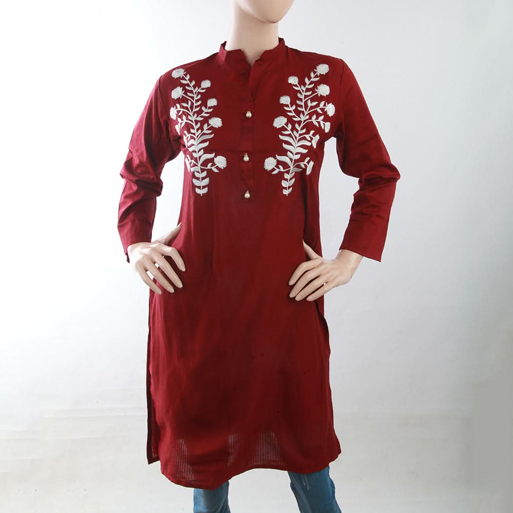 Women's Embroidery Kurti - Maroon, Women, Ready Kurtis, Chase Value, Chase Value