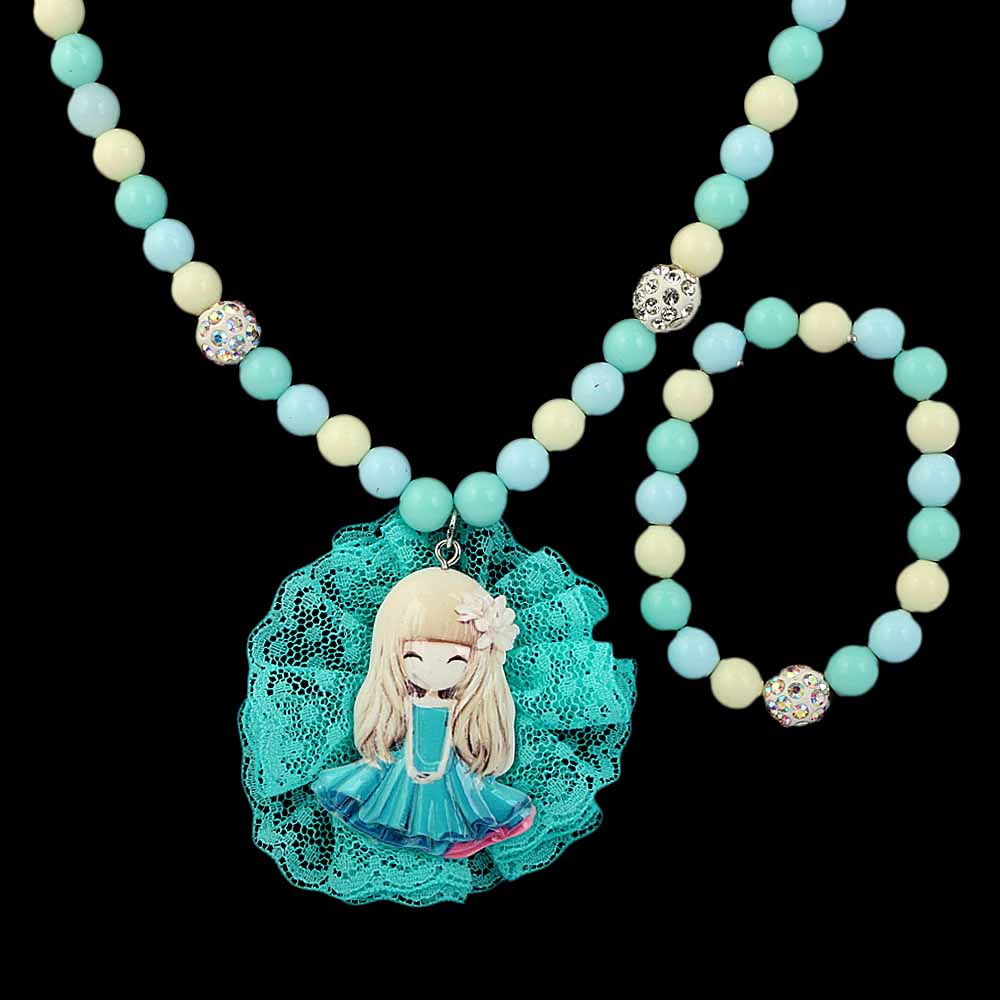 Girls Locket & Bracelet Set - Cyan, Kids, Jewellery Sets, Chase Value, Chase Value