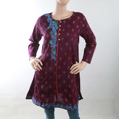 Women's Embroidered Kurti With Front Button - Purple, Women, Ready Kurtis, Chase Value, Chase Value
