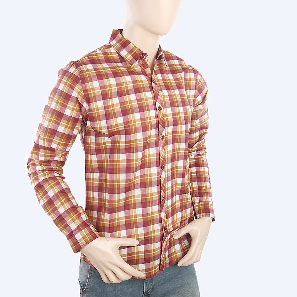 Men's Casual Check Shirt - Maroon, Men, Shirts, Chase Value, Chase Value