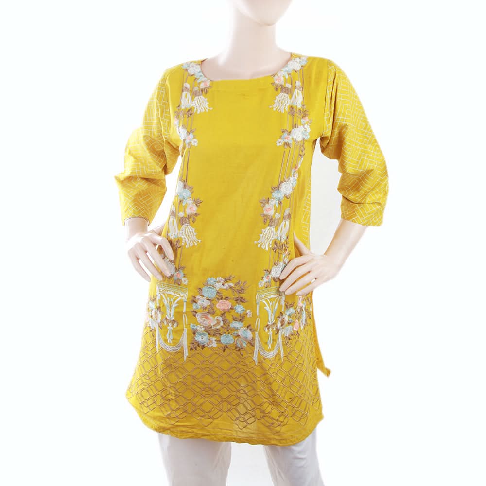 Women's Embroidered Kurti - Mustard, Women, Ready Kurtis, Chase Value, Chase Value