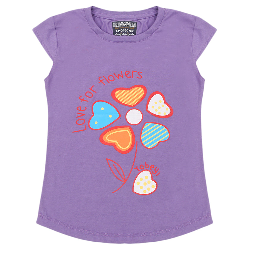 Girls Half Sleeves Printed T-Shirt - Purple, Girls T-Shirts, Chase Value, Chase Value