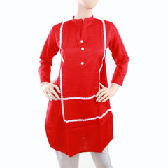 Women's Khaddar Kurti With Lace - Red, Women, Ready Kurtis, Chase Value, Chase Value