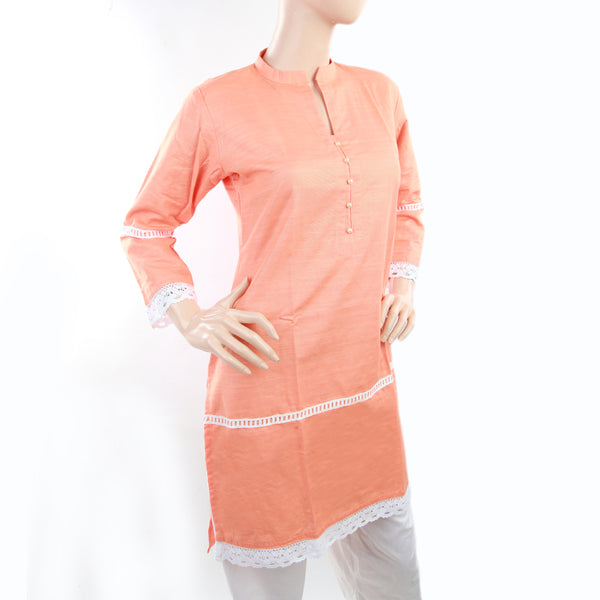 Women's Khaddar Kurti With Front Button - Peach, Women, Ready Kurtis, Chase Value, Chase Value