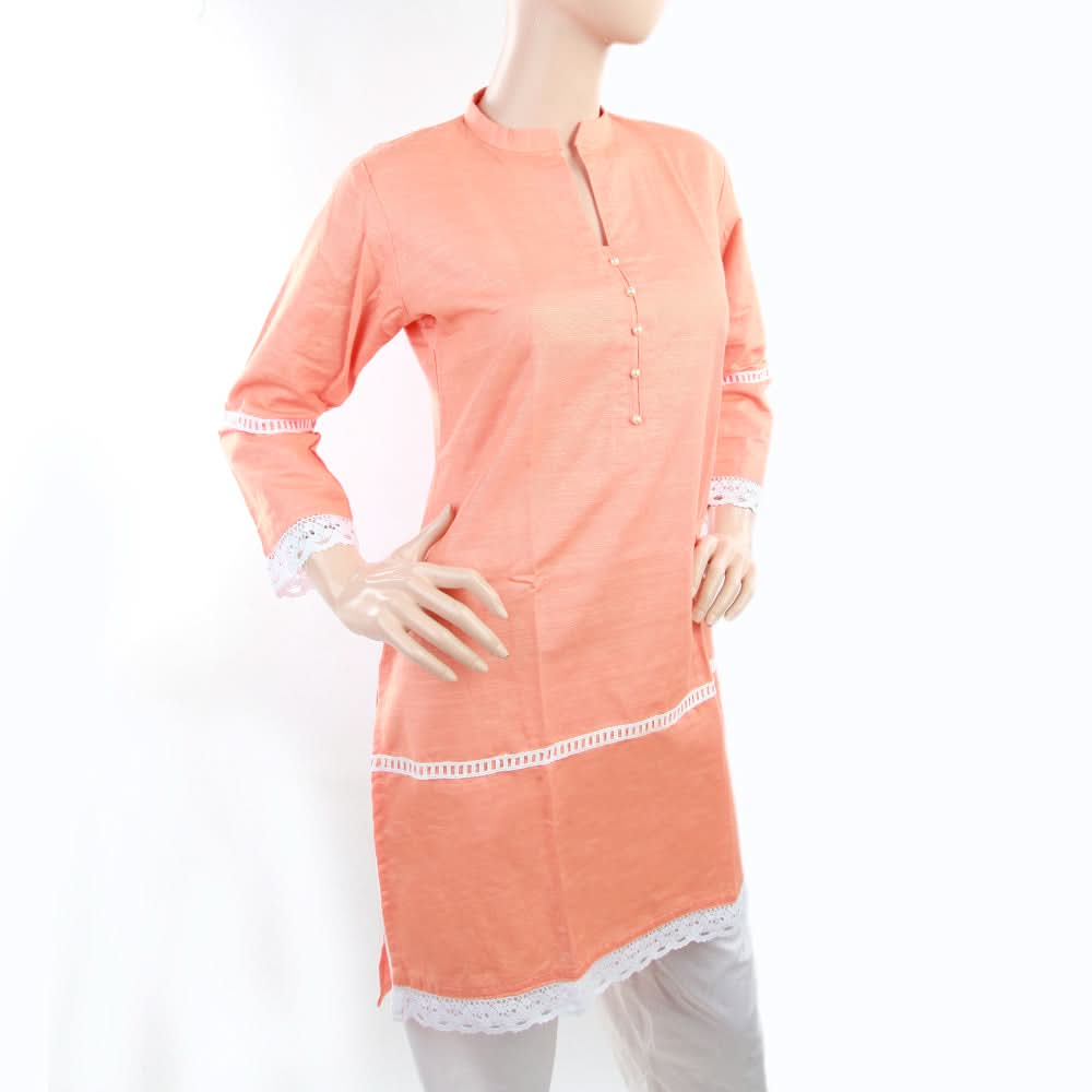 Women's Khaddar Kurti With Lace - Peach, Women, Ready Kurtis, Chase Value, Chase Value