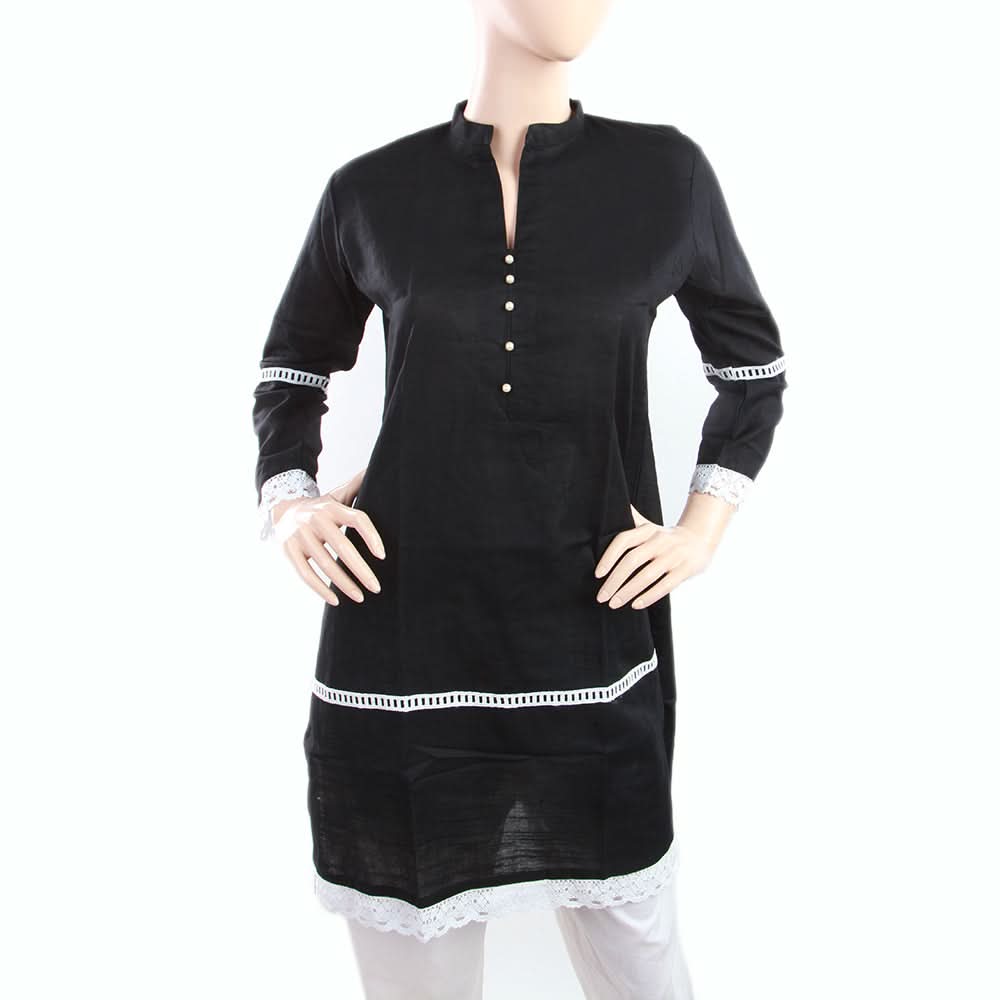 Women's Khaddar Kurti With Front Button - Black, Women, Ready Kurtis, Chase Value, Chase Value