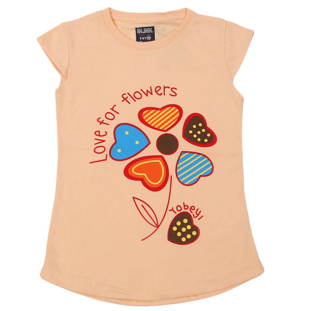 Girls Half Sleeves Printed T-Shirt - Peach, Girls T-Shirts, Chase Value, Chase Value