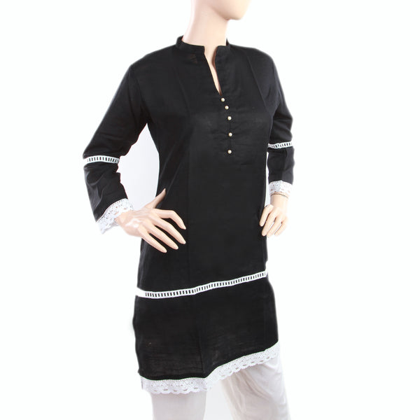 Women's Khaddar Kurti With Front Button - Black, Women, Ready Kurtis, Chase Value, Chase Value