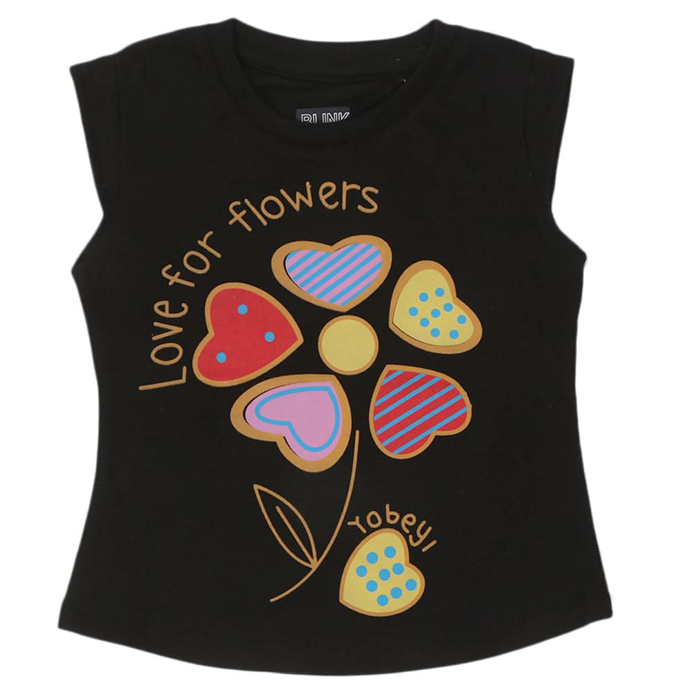 Girls Half Sleeves Printed T-Shirt - Black, Girls T-Shirts, Chase Value, Chase Value