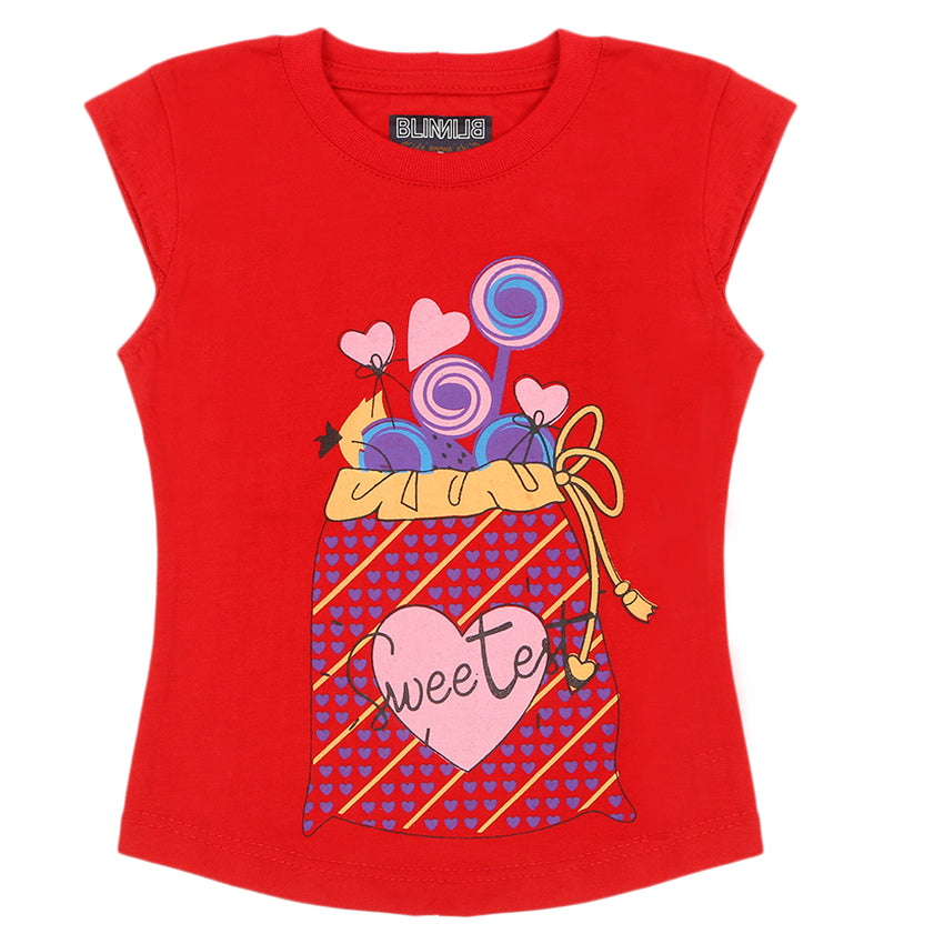 Girls Half Sleeves Printed T-Shirt - Red, Girls T-Shirts, Chase Value, Chase Value