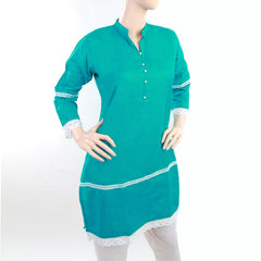 Women's Khaddar Kurti With Front Button - Steel Blue, Women, Ready Kurtis, Chase Value, Chase Value