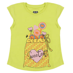 Girls Half Sleeves Printed T-Shirt - Green, Girls T-Shirts, Chase Value, Chase Value