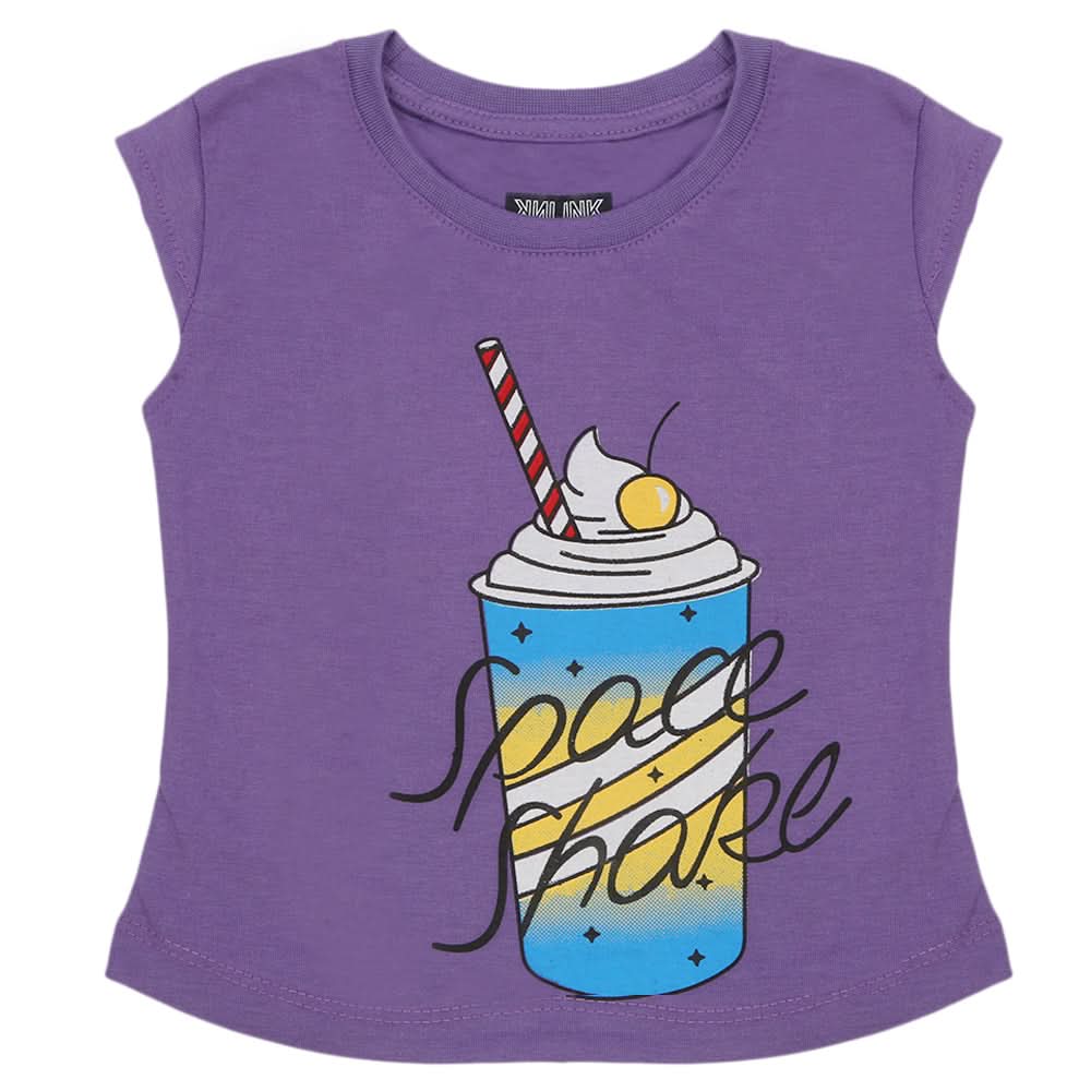 Girls Half Sleeves Printed T-Shirt - Purple, Girls T-Shirts, Chase Value, Chase Value