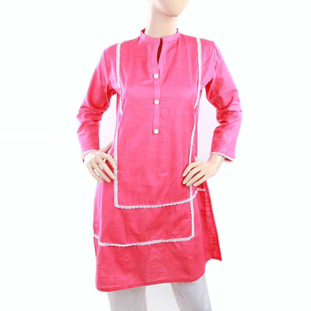 Women's Khaddar Kurti With Lace - Pink, Women, Ready Kurtis, Chase Value, Chase Value
