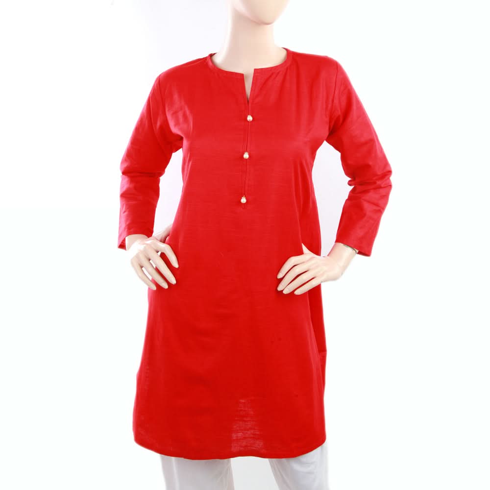Women's Plain Khaddar Kurti - Red, Women, Ready Kurtis, Chase Value, Chase Value