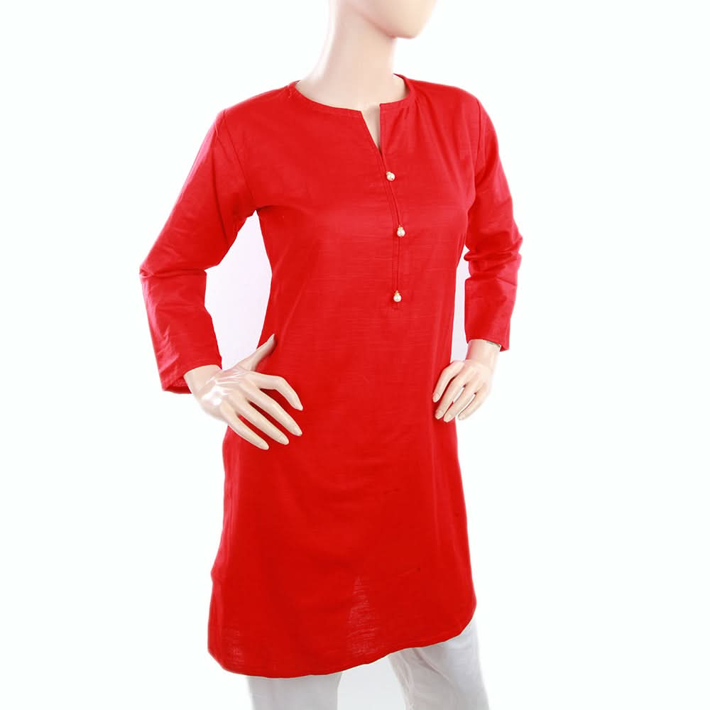 Women's Plain Khaddar Kurti - Red, Women, Ready Kurtis, Chase Value, Chase Value