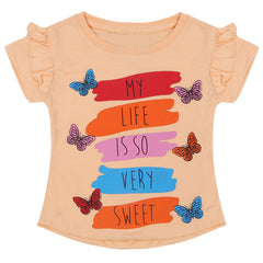 Girls Half Sleeves Printed T-Shirt - Peach, Girls T-Shirts, Chase Value, Chase Value
