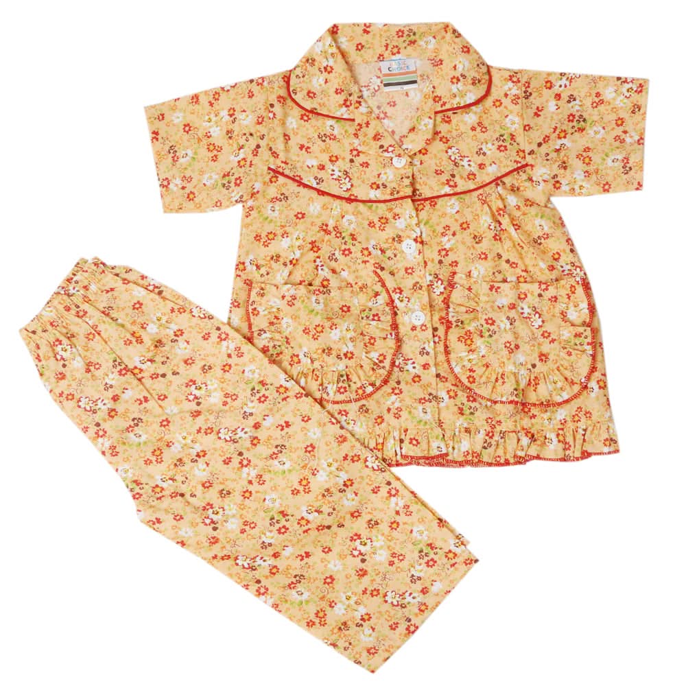 Girls Half Sleeves Sleeping Suit - Red Sand, Kids, Girls Sets And Suits, Chase Value, Chase Value