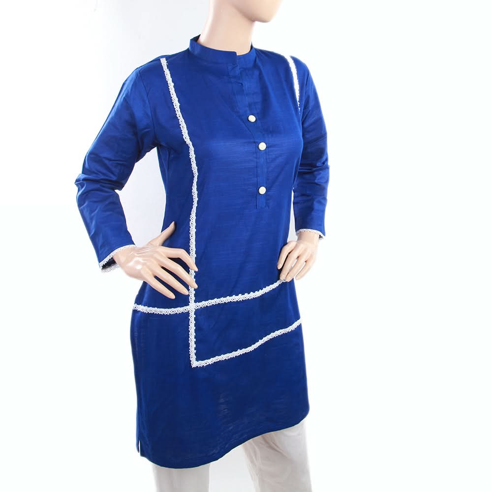 Women's Khaddar Kurti With Lace - Royal Blue, Women, Ready Kurtis, Chase Value, Chase Value