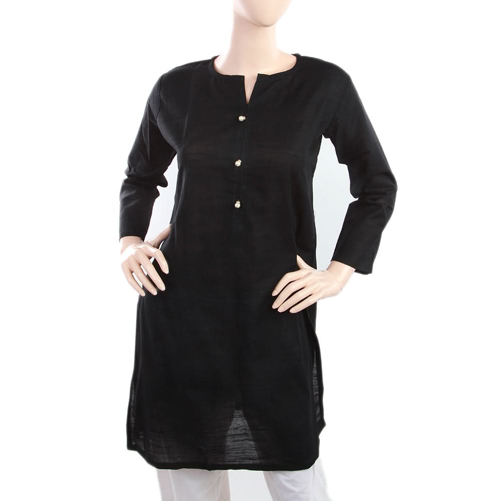 Women's Plain Khaddar Kurti - Black, Women, Ready Kurtis, Chase Value, Chase Value