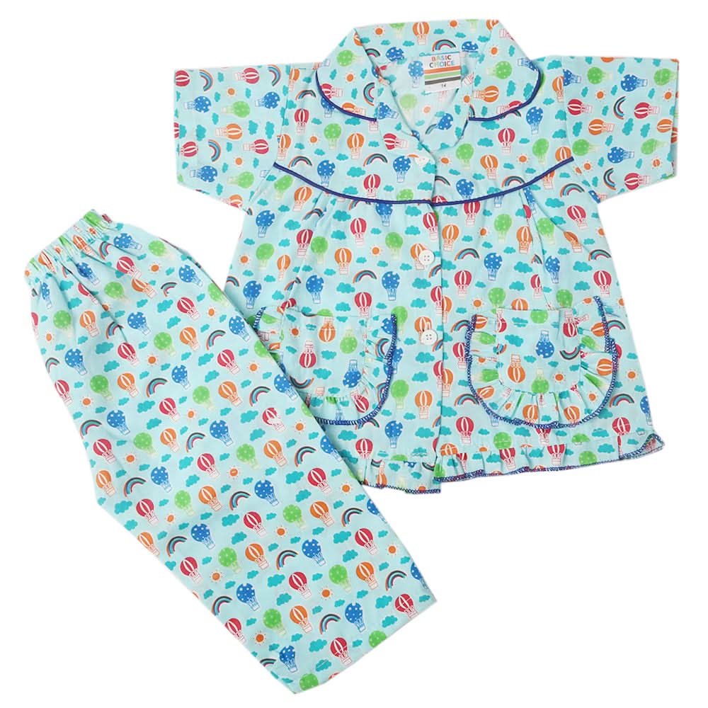 Girls Half Sleeves Sleeping Suit - Light Teal, Kids, Girls Sets And Suits, Chase Value, Chase Value