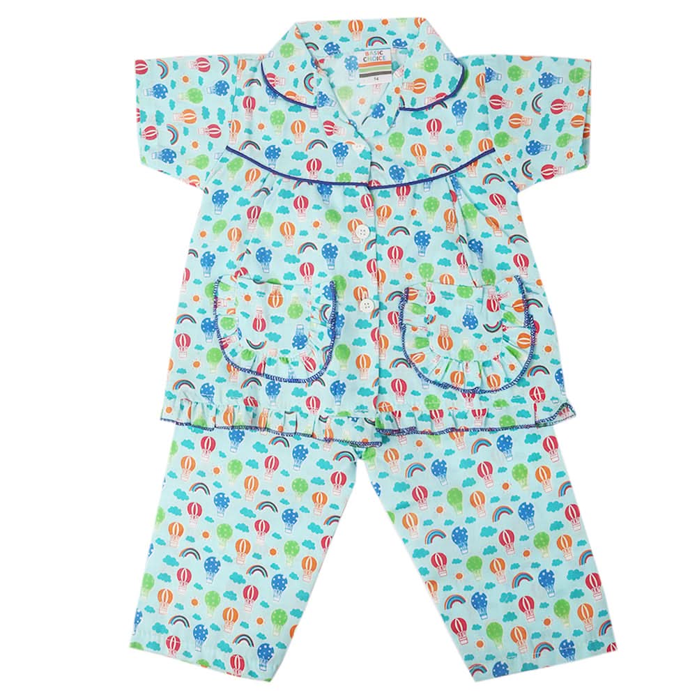 Girls Half Sleeves Sleeping Suit - Light Teal, Kids, Girls Sets And Suits, Chase Value, Chase Value